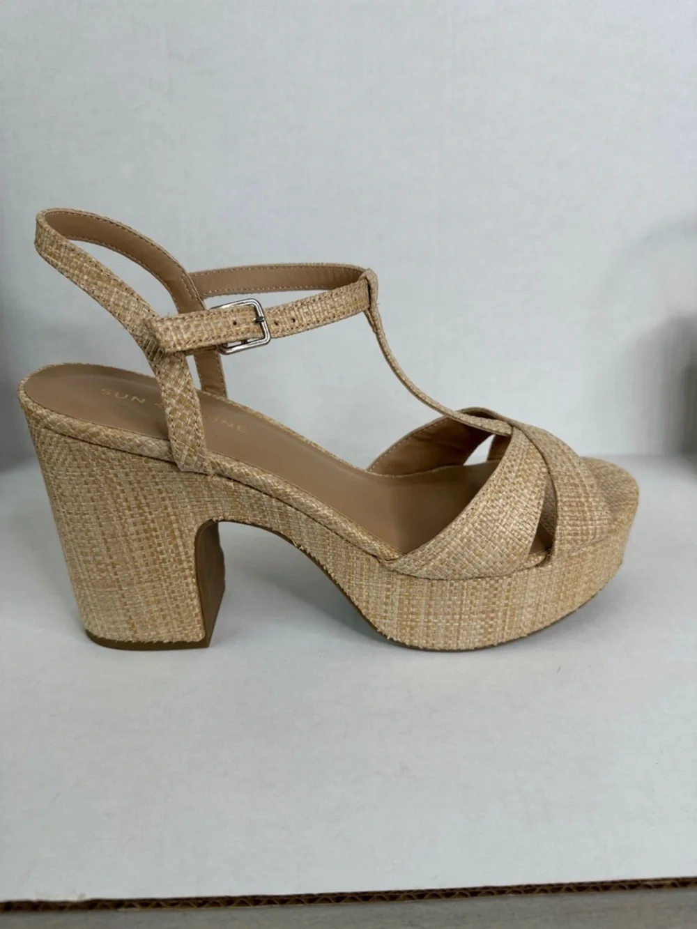 Braided T-Strap Platform‎ Sandals in Tan